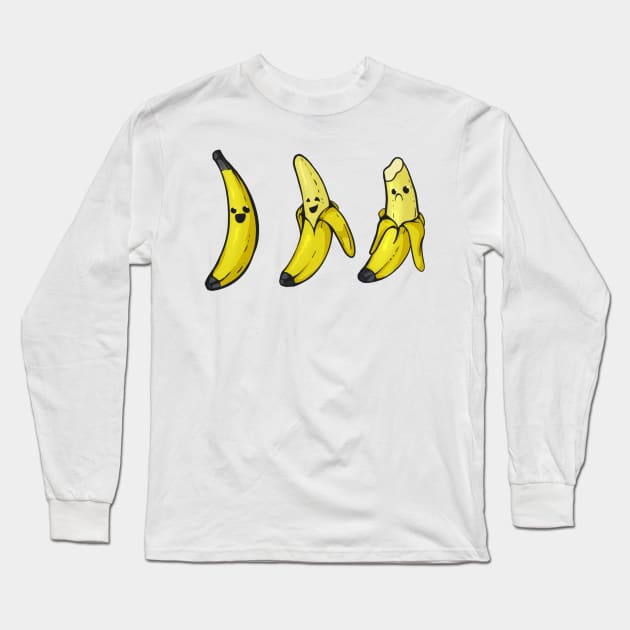 Banana Buddies: Happy, Half-Peeled, &amp;amp; Bitten (Horizontal Variant) Long Sleeve T-Shirt by Owl-Syndicate